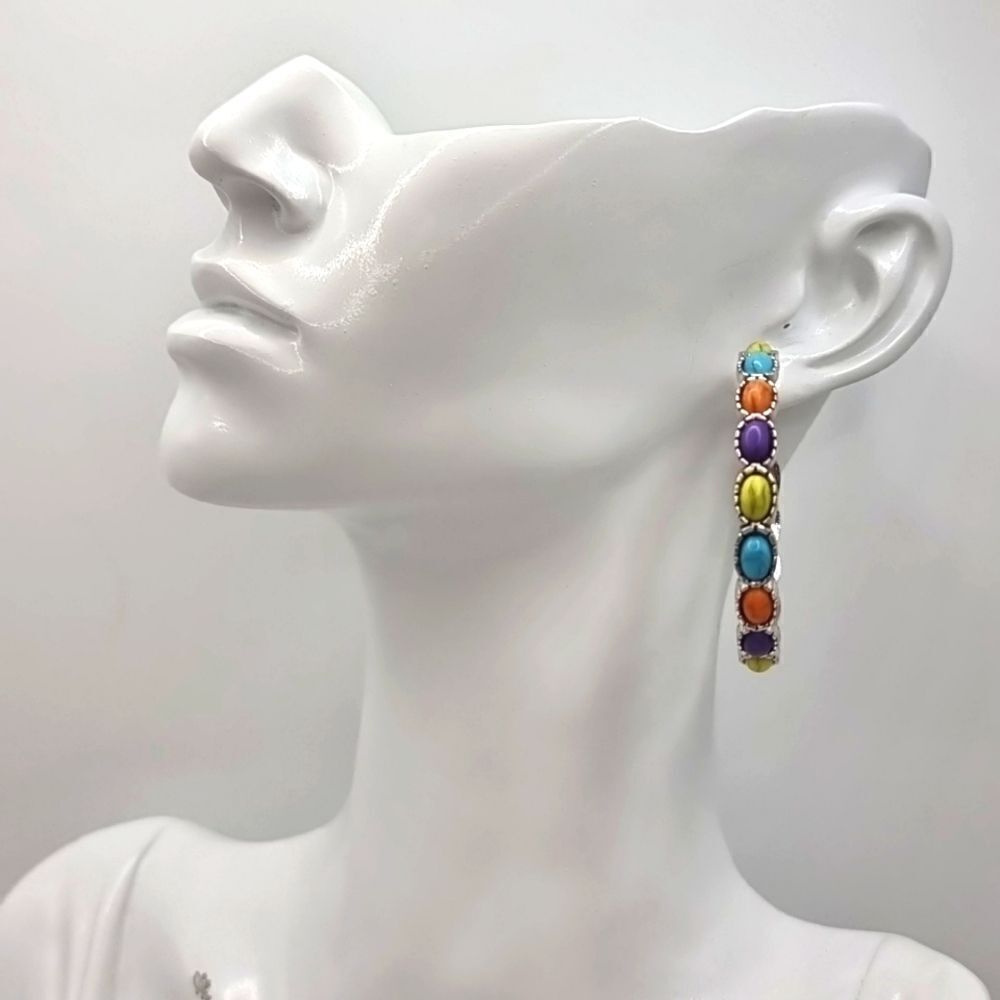 New FREE PEOPLE Buckaroo C shaped hoop multi color turquoise earrings